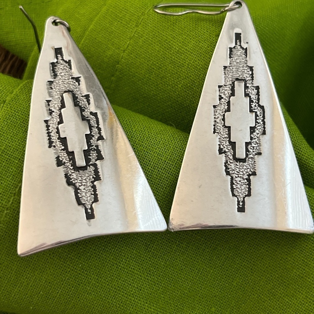Silver Tone Geometric Earrings on Fish Hooks